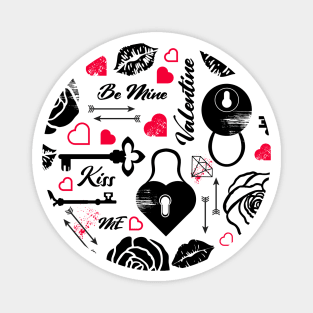 Kitsch Valentine | black, white and red| love pattern Magnet